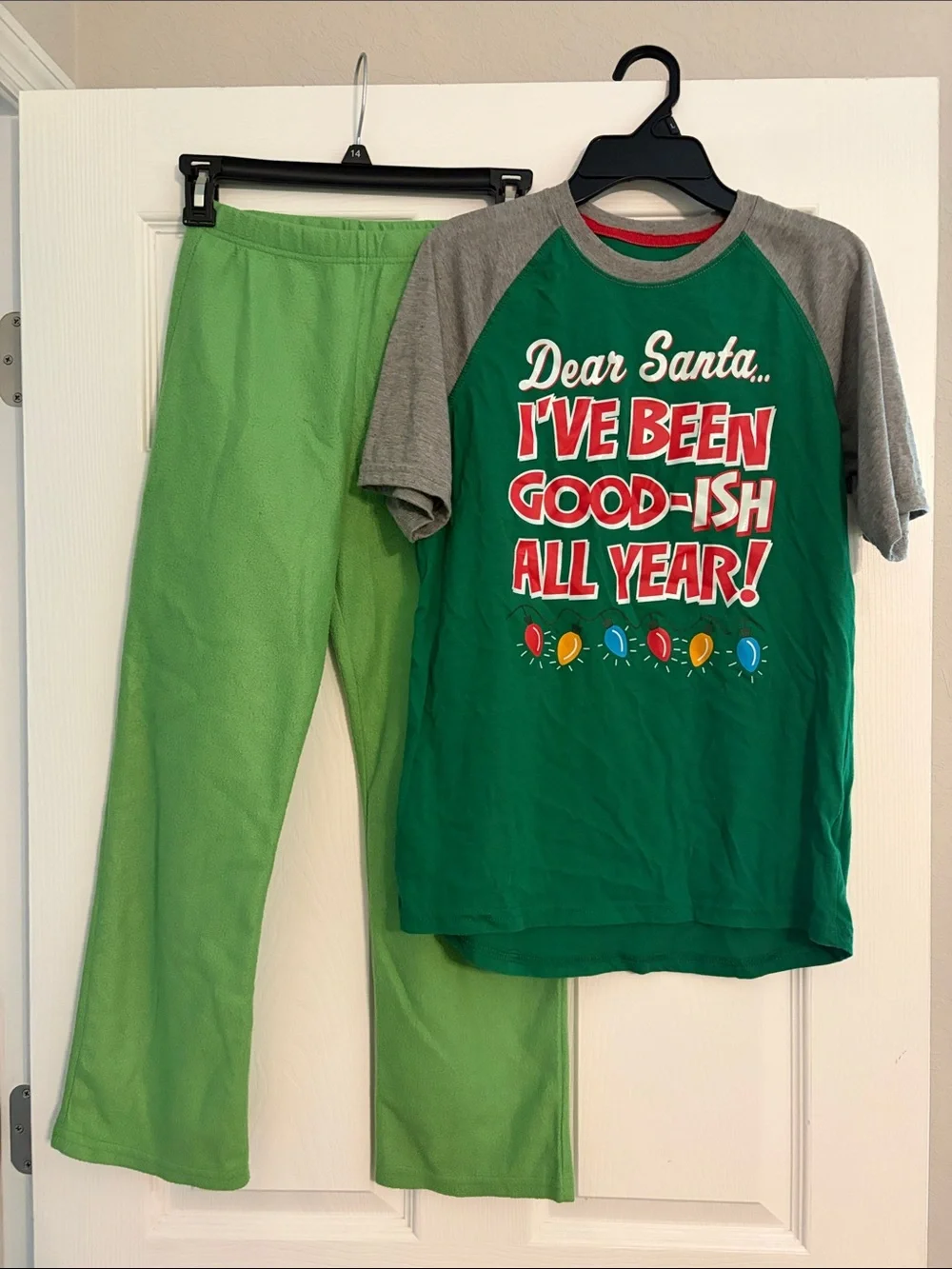 Green Holiday Kids Pajama Set with 'Dear Santa' Graphic